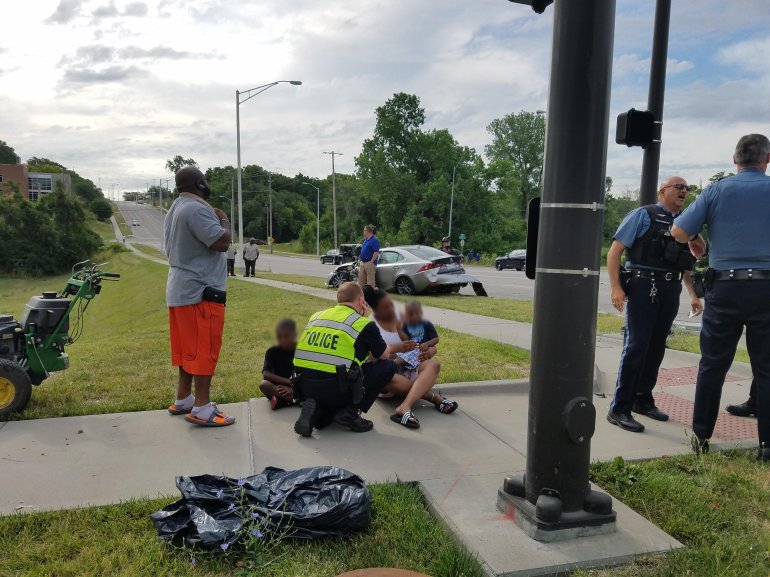 A man and his two kids were shaken up but unhurt.
