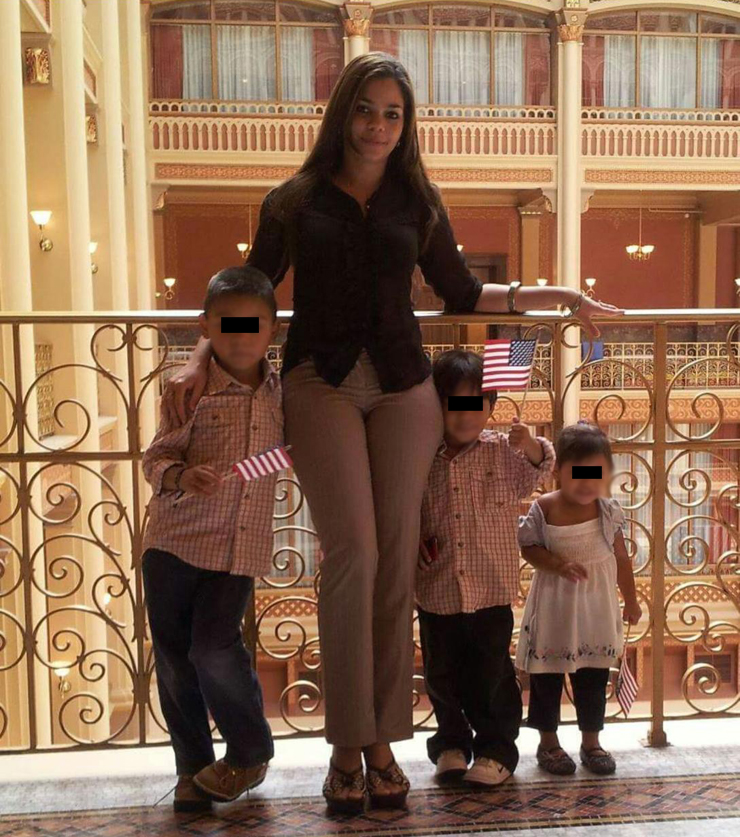 Yadira, with her children, ages 6, 8 and 9.