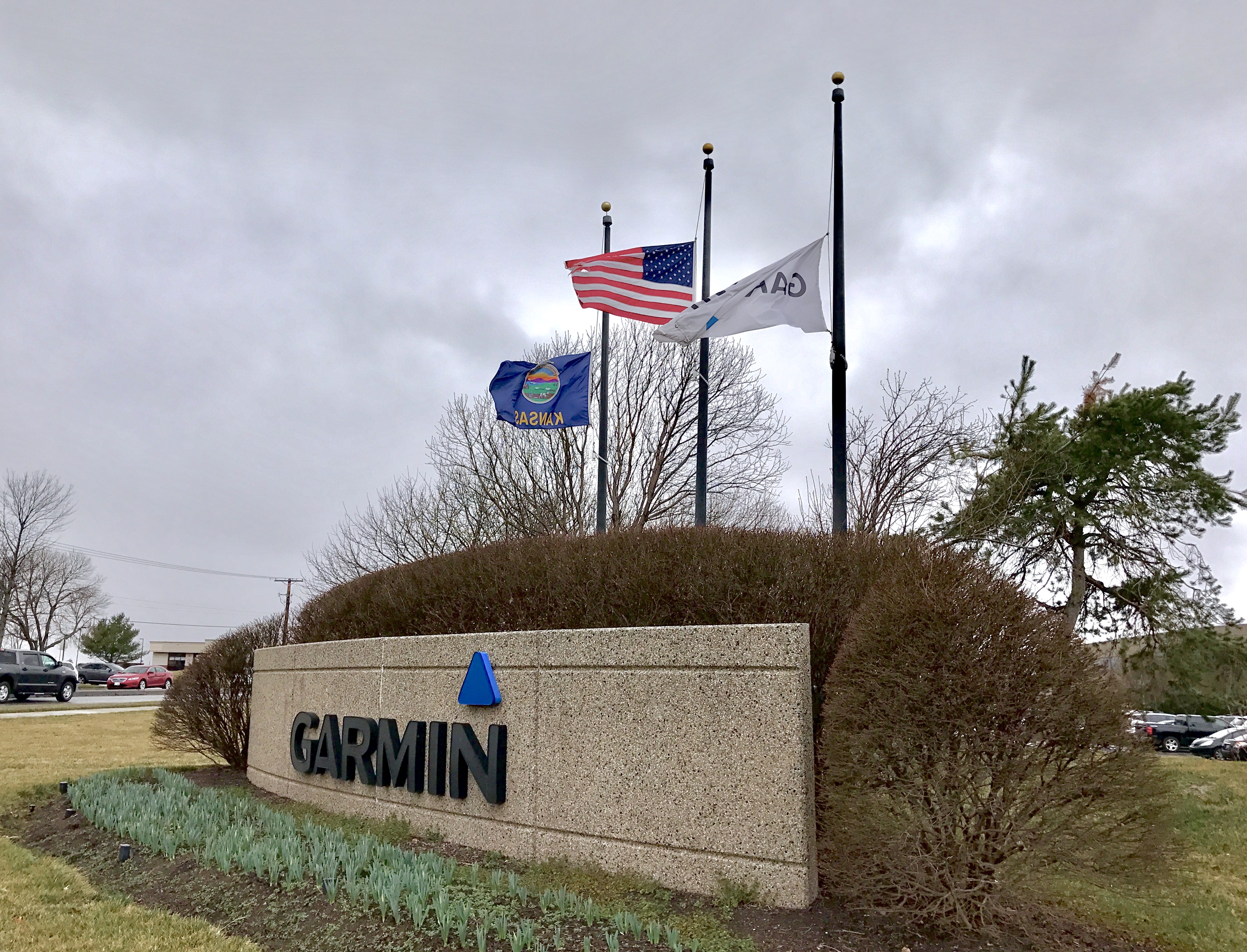 A spokesperson with Garmin confirms the flags are at half-staff "because of this tragedy."