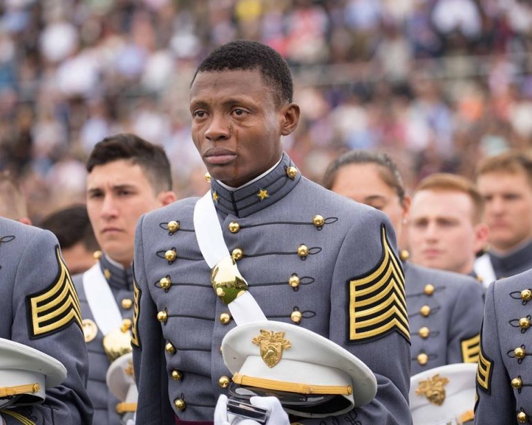 Alix Idrache gets emotional during graduation events at the United State Military Academy. (Credit: Staff Sgt. Vito T. Bryant/U.S. Army)