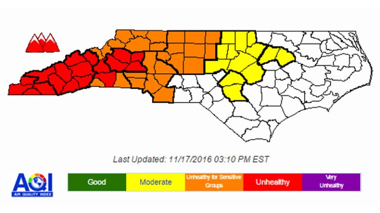 Air Quality Forecast for Friday, 11/18/2016 (North Carolina Air Quality Forecast Center)