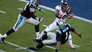 Denver Broncos' Von Miller (58) strips the ball from Carolina Panthers' Cam Newton (1) during the first half of the NFL Super Bowl 50 football game Sunday, Feb. 7, 2016, in Santa Clara, Calif. Photo: Charlie Riedel/AP