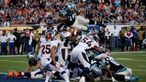 Carolina Panthers' Jonathan Stewart (28) scores a touchdown against the Denver Broncos during the first half of the NFL Super Bowl 50 football game Sunday, Feb. 7, 2016, in Santa Clara, Calif. Photo: Matt Slocum/AP