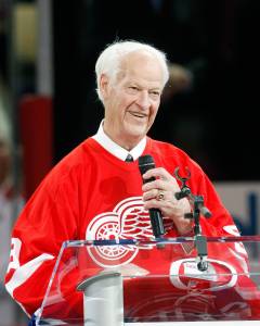 MONTREAL- DECEMBER 4: Gordie Howe speaks to fans during the Centennial Celebration ceremonies prior to the NHL game between the Montreal Canadiens and Boston Bruins on December 4, 2009 at the Bell Centre in Montreal, Quebec, Canada. The Canadiens defeated the Bruins 5-1. (Photo by Richard Wolowicz/Getty Images)