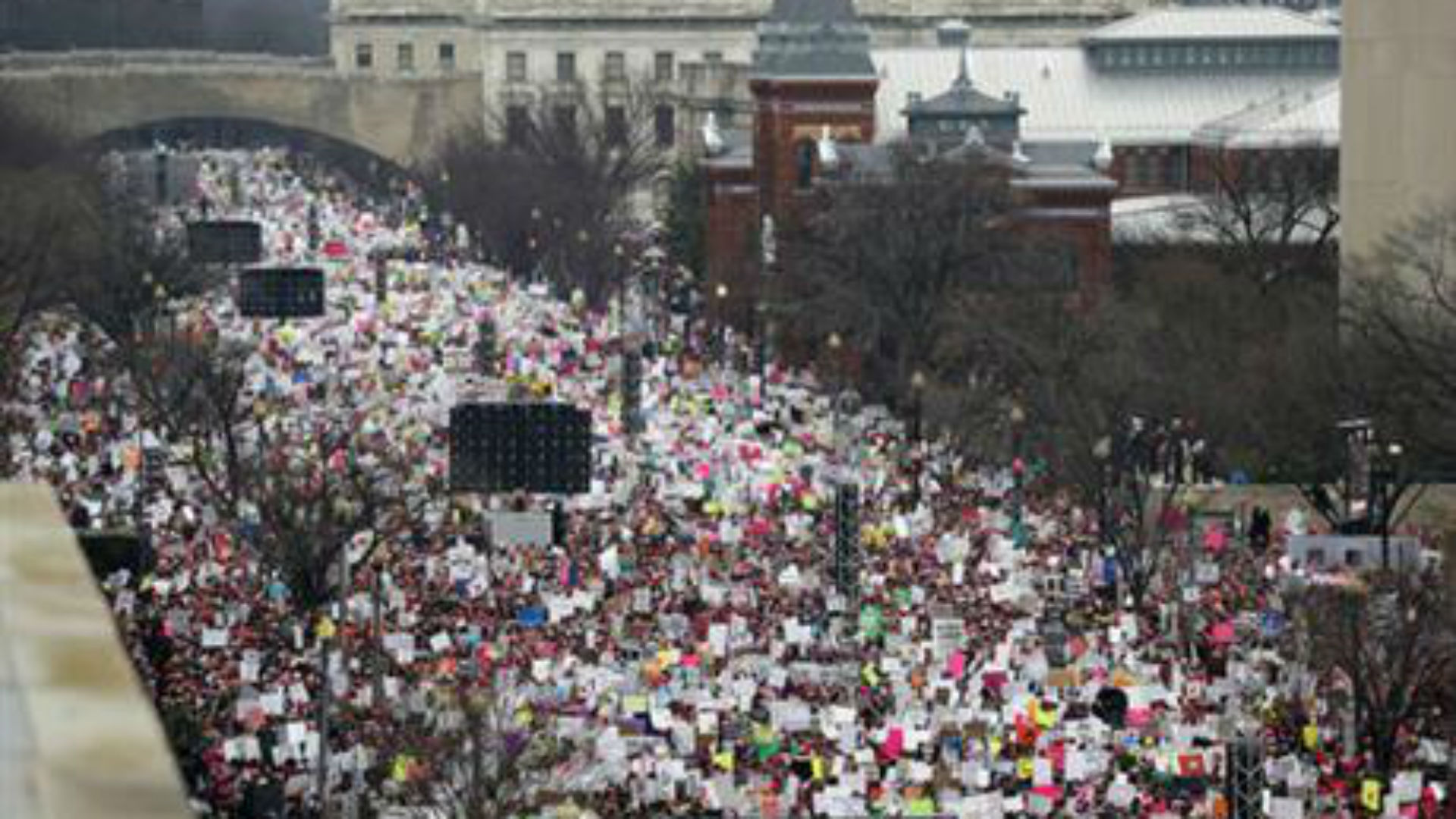 A crowd fills Independence Avenue during the Women's March on Washington, Saturday, Jan. 21, 2017 in Washington. (AP Photo/Alex Brandon)