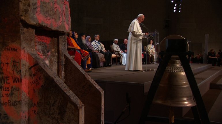 Pope Francis paid his respects to the victims of the September 11 attacks, participating in an interfaith service and praying with their families at the ground zero memorial.