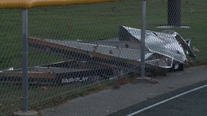 Damage to scoreboard at Winterset High School football field. (WHO-HD)