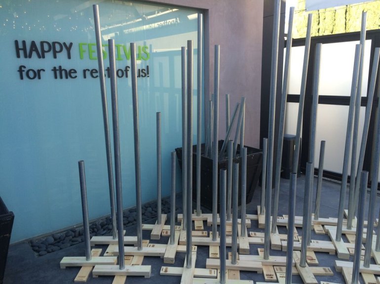The 'Seinfeld' experience in West Hollywood includes a Festivus pole garden. Festivus was introduced in the ninth and final season of "Seinfeld" as a holiday that George Costanza, played by Jason Alexander, begrudgingly grew up with.
