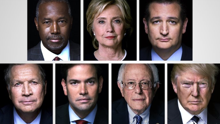 Candidates prepare for Super Tuesday. Top Row L to R: Ben Carson, Hillary Clinton, Ted Cruz Bottom Row L to R: John Kasich, Marco Rubio, Bernie Sanders, Donald Trump