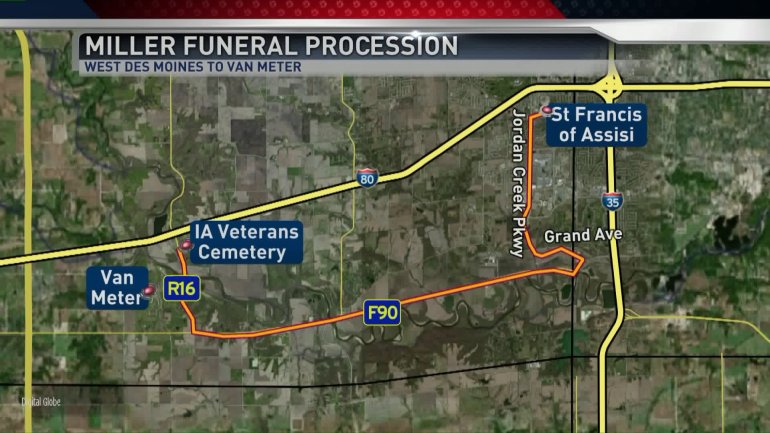 Funeral procession route for Officer Shawn Miller. (WHO-HD)