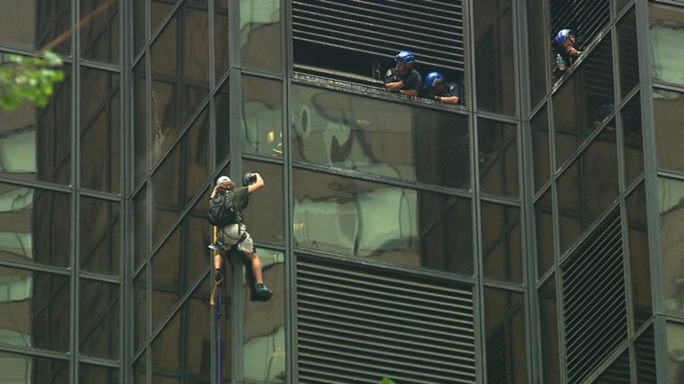 A man scaled Trump Tower using giant suction cups Wednesday.