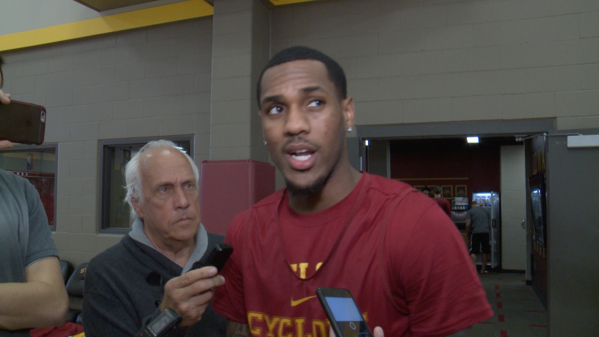 Iowa State Senior Guard Monte Morris talks to reporters Tuesday. (Roger Riley WHO-HD)