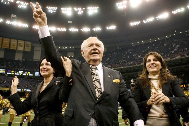 New Orleans Saints Owner Benson celebrates with his wife Gayle and granddaughter Rita Benson LeBlanc after his team defeated the New York Giants during their NFL football game at the Louisiana Superdome in New Orleans