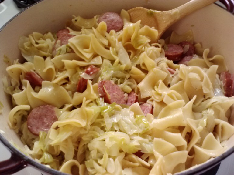 cabbage sausage and noodles