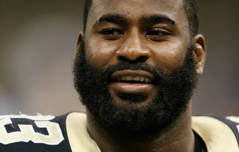 Junior Galette #93 of the New Orleans Saints at the Mercedes-Benz Superdome on August 25, 2012 in New Orleans, Louisiana. (Chris Graythen/Getty Images)