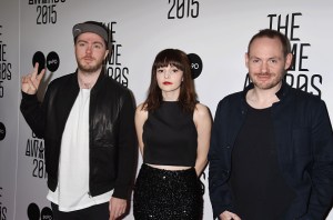 LOS ANGELES, CA - DECEMBER 03: (L-R) Musicians Martin Doherty, Lauren Mayberry and Iain Cook of Chvrches arrive at The Game Awards 2015 - Arrivals at Microsoft Theater on December 3, 2015 in Los Angeles, California.(Photo by Jeffrey Mayer/WireImage)