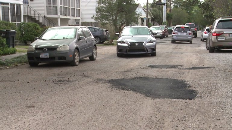 Pothole on Jefferson Avenue and Annunciation Street was filled in Tuesday. (WGNO)