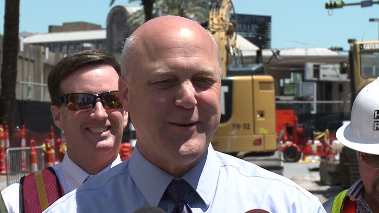 Mitch Landrieu updates reporters on the Canal Street sinkhole Friday afternoon