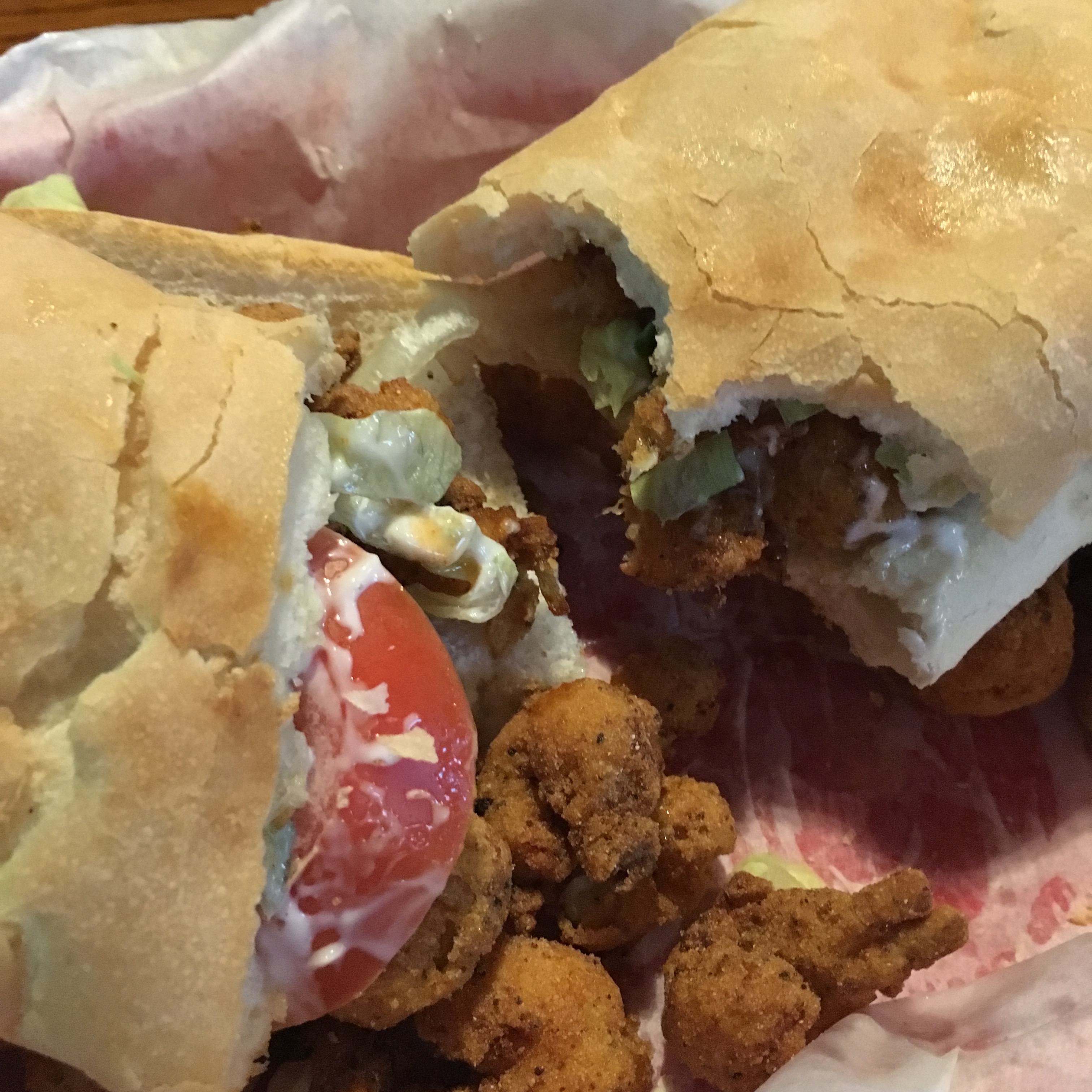 Big Al's Seafood fried crawfish po'boy