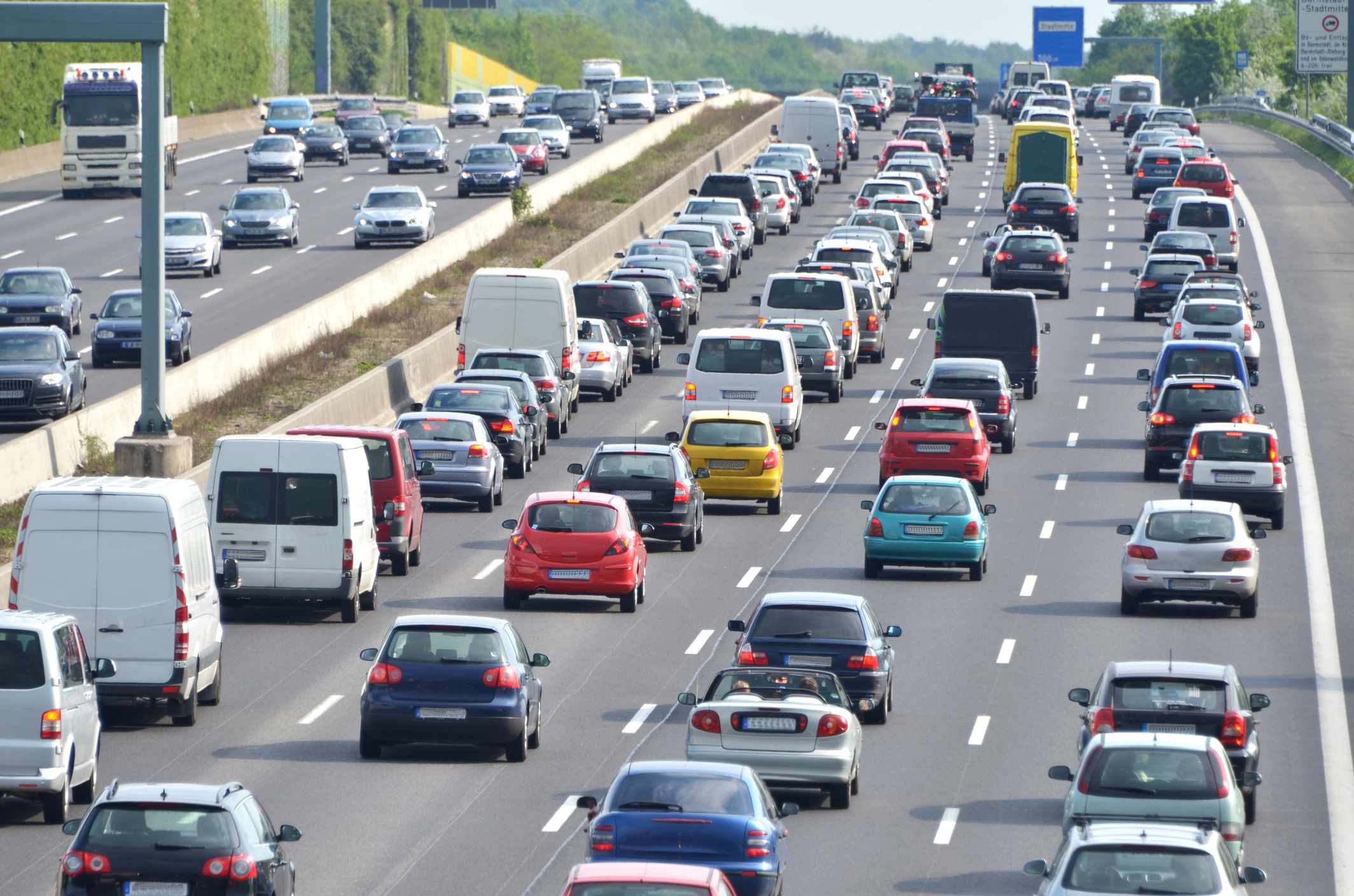 traffic-jam on 4-lane highway at rush-hour