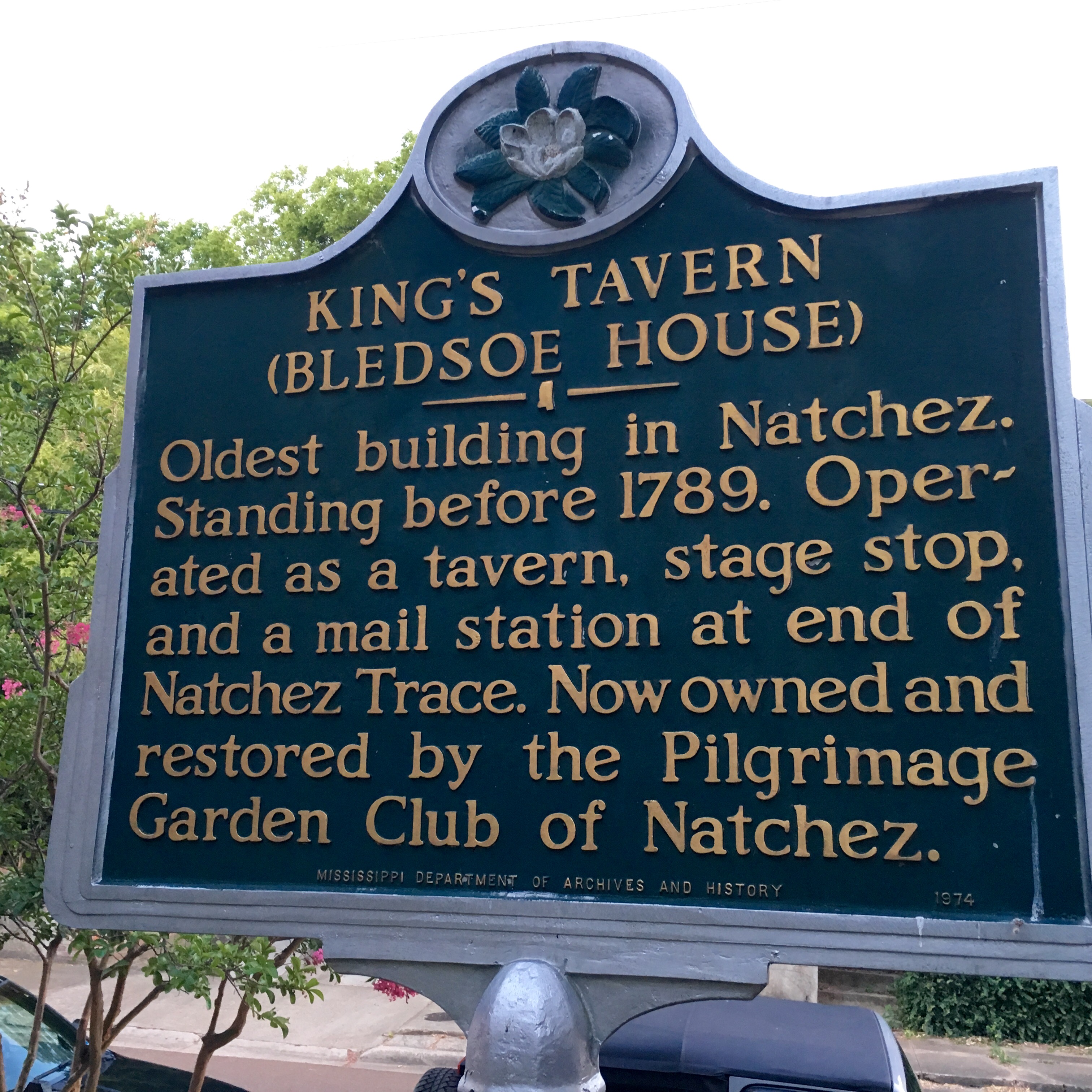 The historic sign outside of King's Tavern, where the flatbreads are delicious.