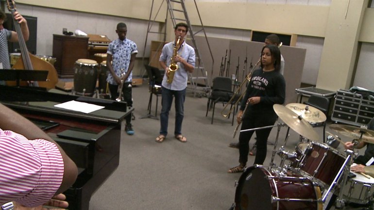 Practicing students of the Louis "Satchmo" Armstrong Summer Jazz Camp