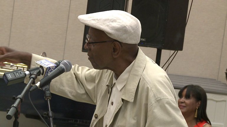 Legendary jazz drummer Albert "Tootie" Heath speaking at the Louis "Satchmo" Armstrong Summer Jazz Camp (WGNO-TV)