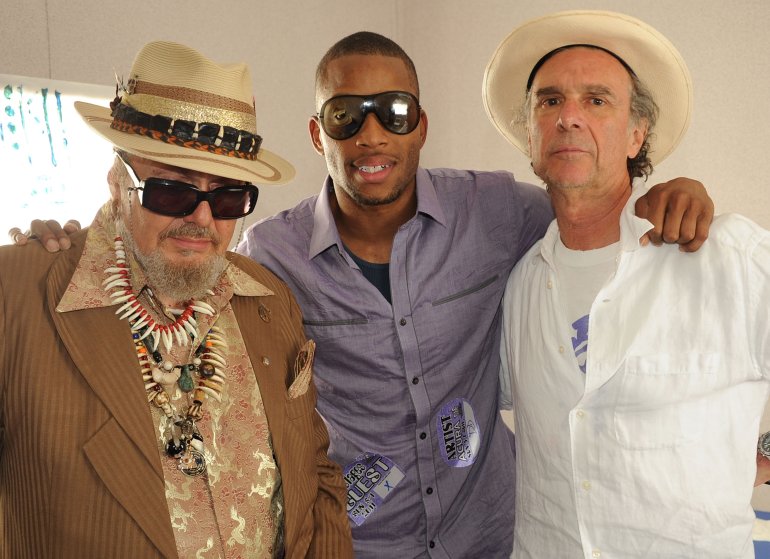 NEW ORLEANS, LA - MAY 01: ***EXCLUSIVE COVERAGE*** New Orleans Legend Dr. John, Recording Artist Trombone Shorty and Singer/Songwriter Zachary Richard backstage during the 2011 New Orleans Jazz & Heritage Festival - Day 3 presented by Shell at the Fair Grounds Race Course on May 1, 2011 in New Orleans, Louisiana. (Photo by Rick Diamond/Getty Images)