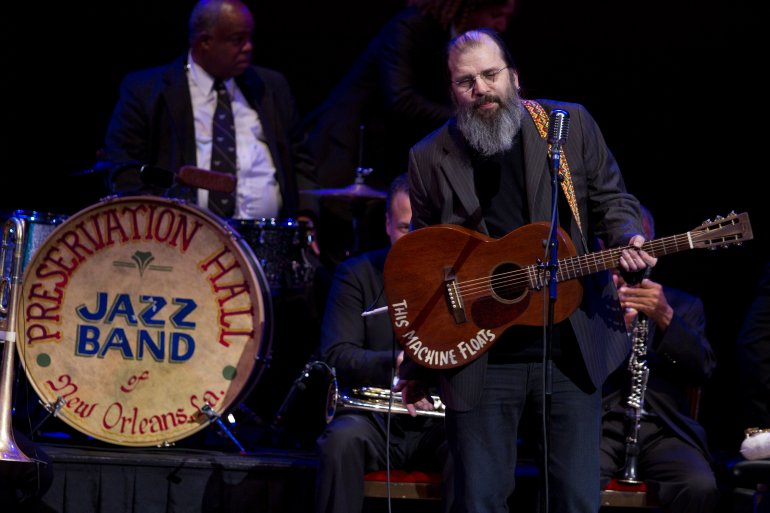 NEW YORK, NY - JANUARY 07: Steve Earle (C) and The Preservation Hall Jazz Band perform during the Preservation Hall Jazz Band 50th anniversary at Carnegie Hall on January 7, 2012 in New York City. (Photo by Cory Schwartz/Getty Images)