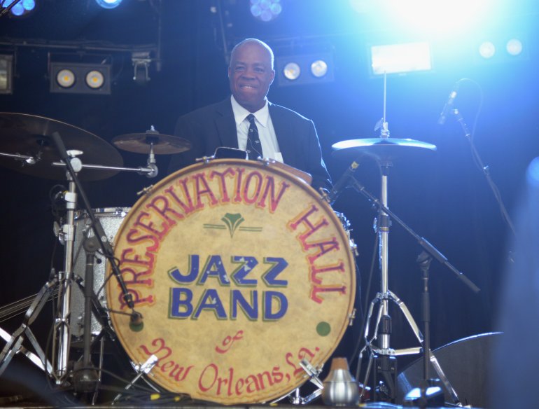 INDIO, CA - APRIL 13: Musician Shannon Powell of the Preservation Hall Jazz Band performs onstage during day 3 of the 2014 Coachella Valley Music & Arts Festival at the Empire Polo Club on April 13, 2014 in Indio, California. (Photo by Jason Kempin/Getty Images for Coachella)