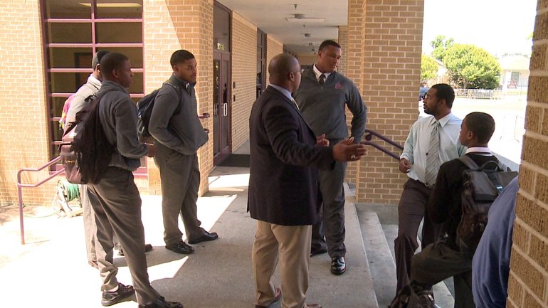 St. Augustine principal Sean J. Goodwin addresses students (WGNO-TV)