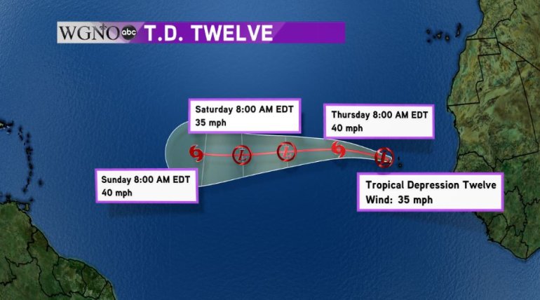 Tropical Depression Twelve Track 9-14-16