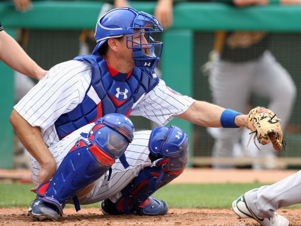 MESA, AZ - MARCH 03: Paul Bako #24 of the Chicago Cubs in action during the spring training game against the Oakland Athletics at HoHoKam Park on March 3, 2009 in Mesa, Arizona. The Cubs defeated the A's 6-4. (Photo by Christian Petersen/Getty Images)