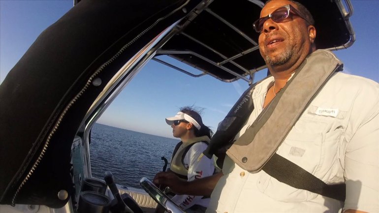 Matha Spencer and LBJ out on the boat (WGNO-TV)