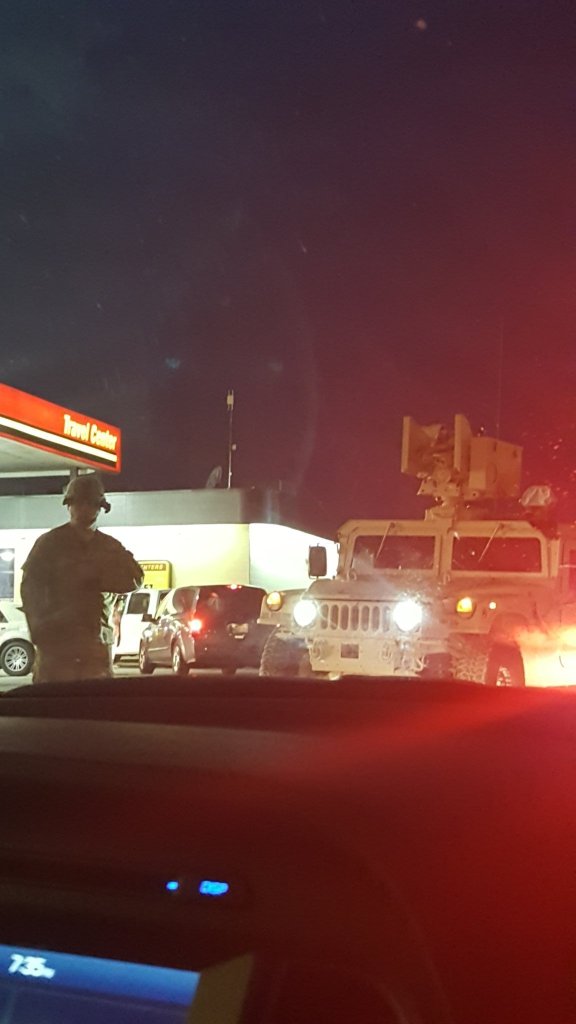 Long lines at the gas station and the National Guard spotted in Dublin, Georgia. Wendy Nay evacuated from Savannah, Georgia, on Thursday evening ahead of Hurricane Matthew. Nay stopped to get gas in Dublin, Georgia, where she spotted the National Guard, who were headed to Savannah.