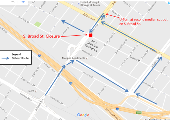 Detour map courtesy city of New Orleans 