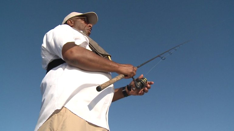 LBJ fishing in Delacroix, La. (WGNO-TV)