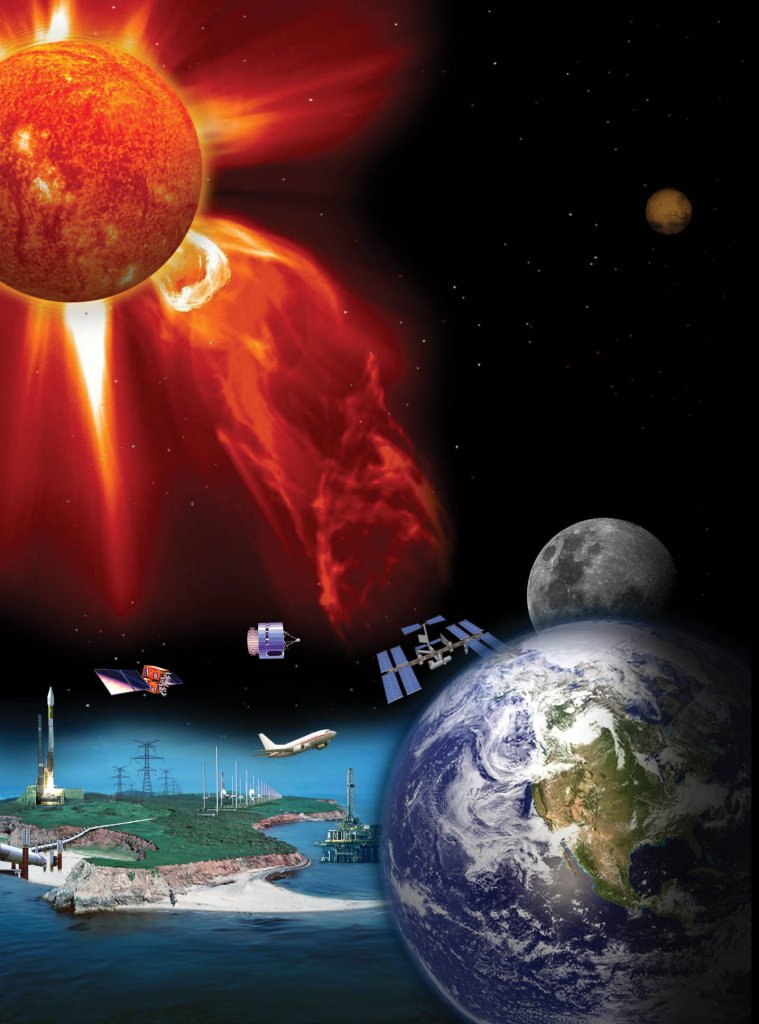 Space weather refers to conditions on the sun and in the space environment that can influence the performance and reliability of space-borne and ground-based technological systems. Credits: NASA