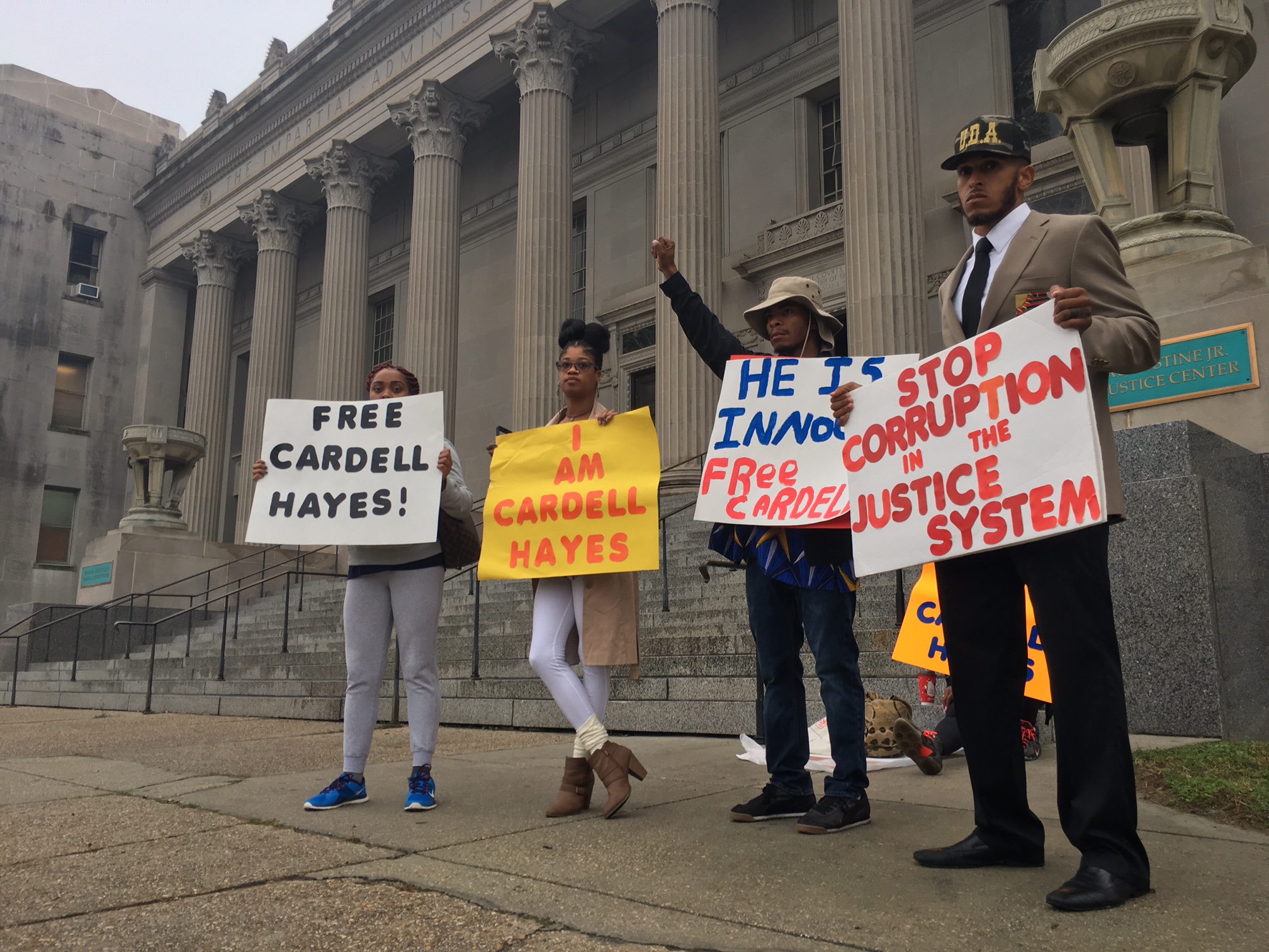 Protesters outside of the courthouse advocating for Cardell Hayes.