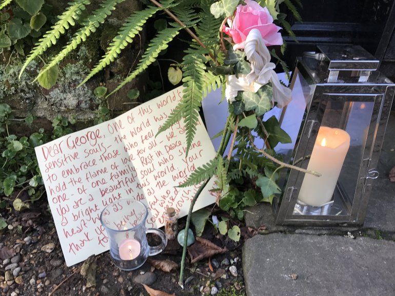 George Michael Floral Tributes left the morning after his death. These tributes were left his north London home in Highgate - not his home in Oxfordshire in which he died.