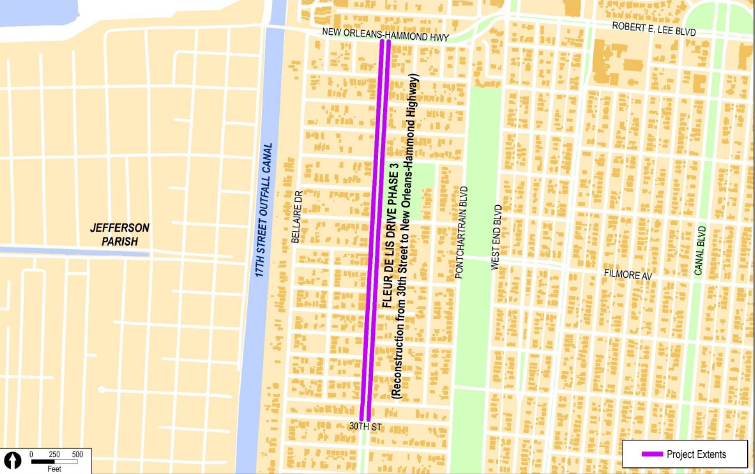 Fleur de Lis resurfacing work project map.