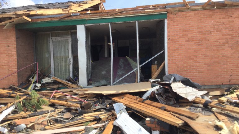 Tornado damage on Schindler Street in New Orleans East.