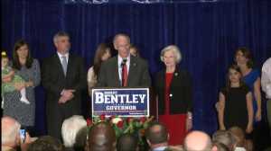 Governor Robert Bentley thanks supporters at his victory celebration in Montgomery. 