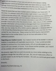 Page 1 of the letter to patients in APS' Madison office