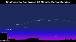 Beginning around January 20 – through mid-February – you can see five bright planets at once in the predawn sky.