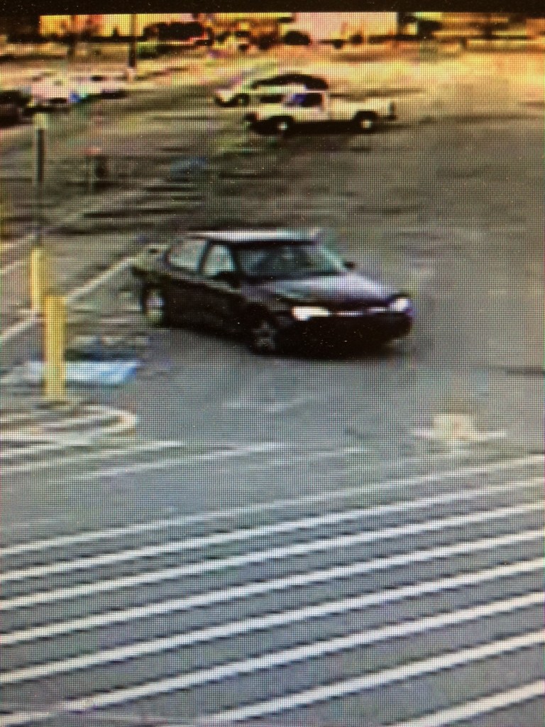 Suspect's car, possibly a 1997-2005 Chevrolet Malibu or Chevrolet Classic. (Surveillance photo)