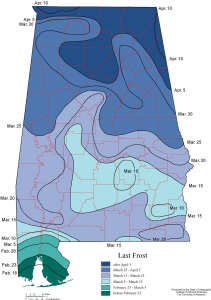 Average date of last frost for the entire state of Alabama. (Source: UA Department of Geography)