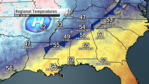 Surface temperatures Monday morning.