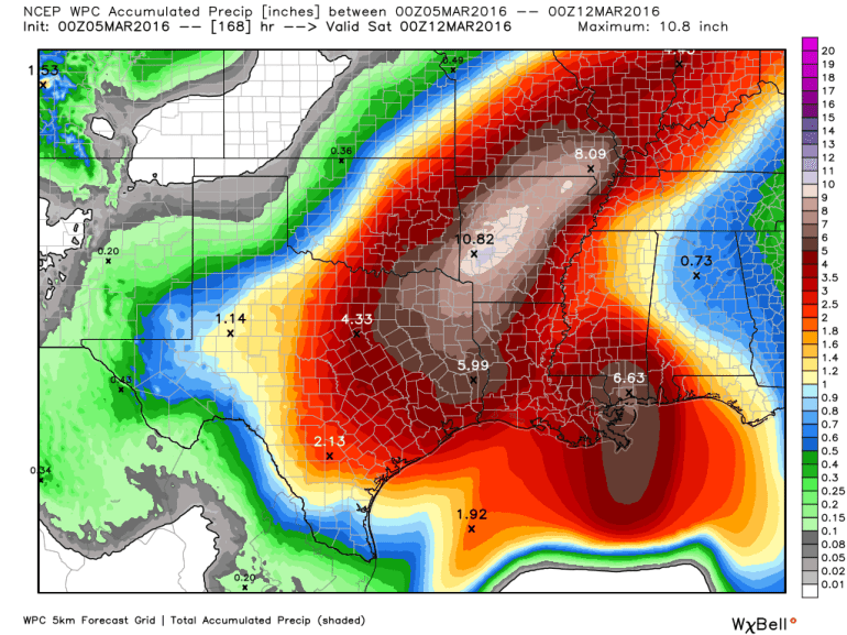 WPC total precipitation forecast through Friday, March 11