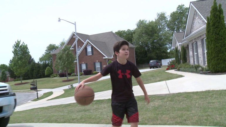 Isaac Allen shows us his basketball skills.